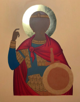 Георгий Победоносец, великомученик, поясная, писаная икона